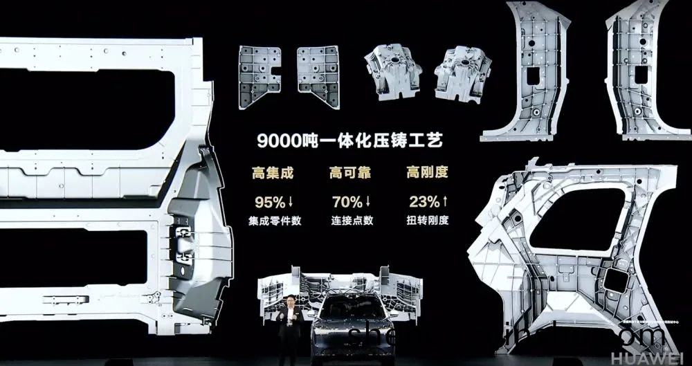 問(wen)界M9后(hou)車(che)體採(cai)用9000T一體壓鑄(zhu)件