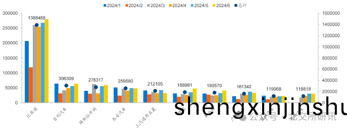 2024年(nian)新(xin)能(neng)源乗(cheng)用(yong)車零售(shou)銷量 TOP10（單(dan)位(wei)：輛(liang)）
